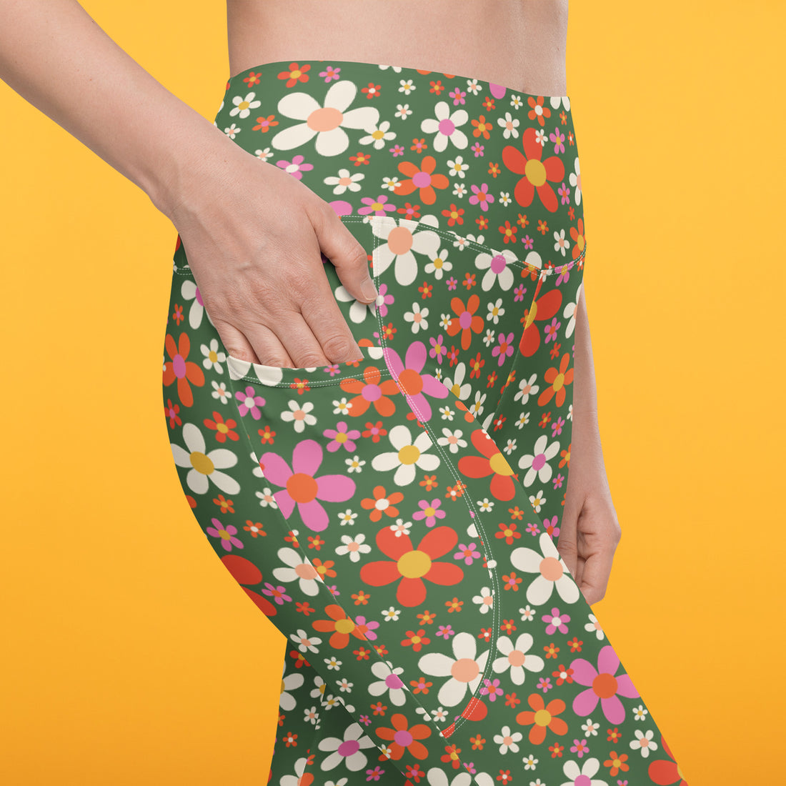 Daisy Green Leggings with Pockets