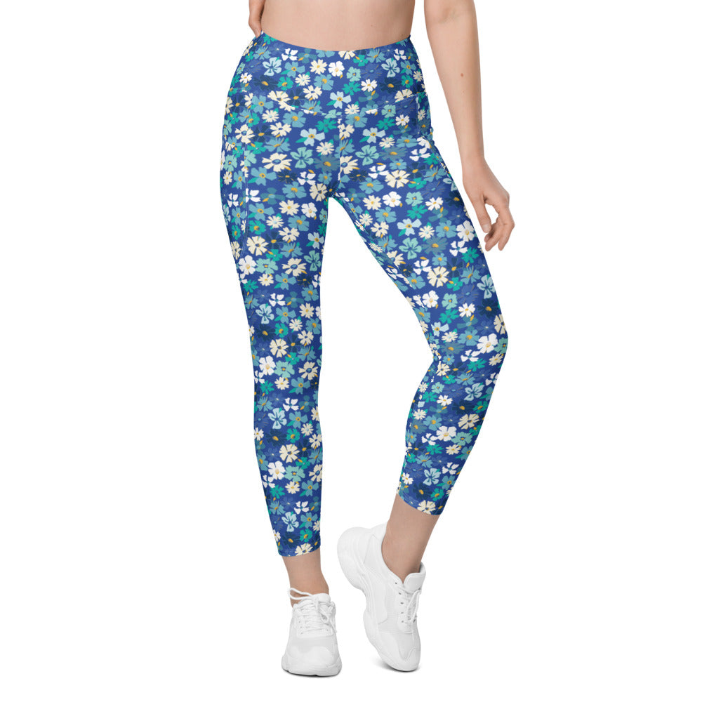 Fleur Blue Leggings with Pockets