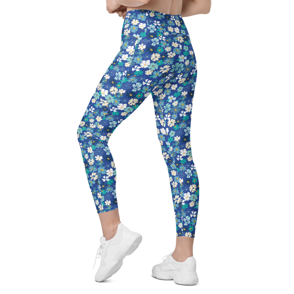Fleur Blue Leggings with Pockets