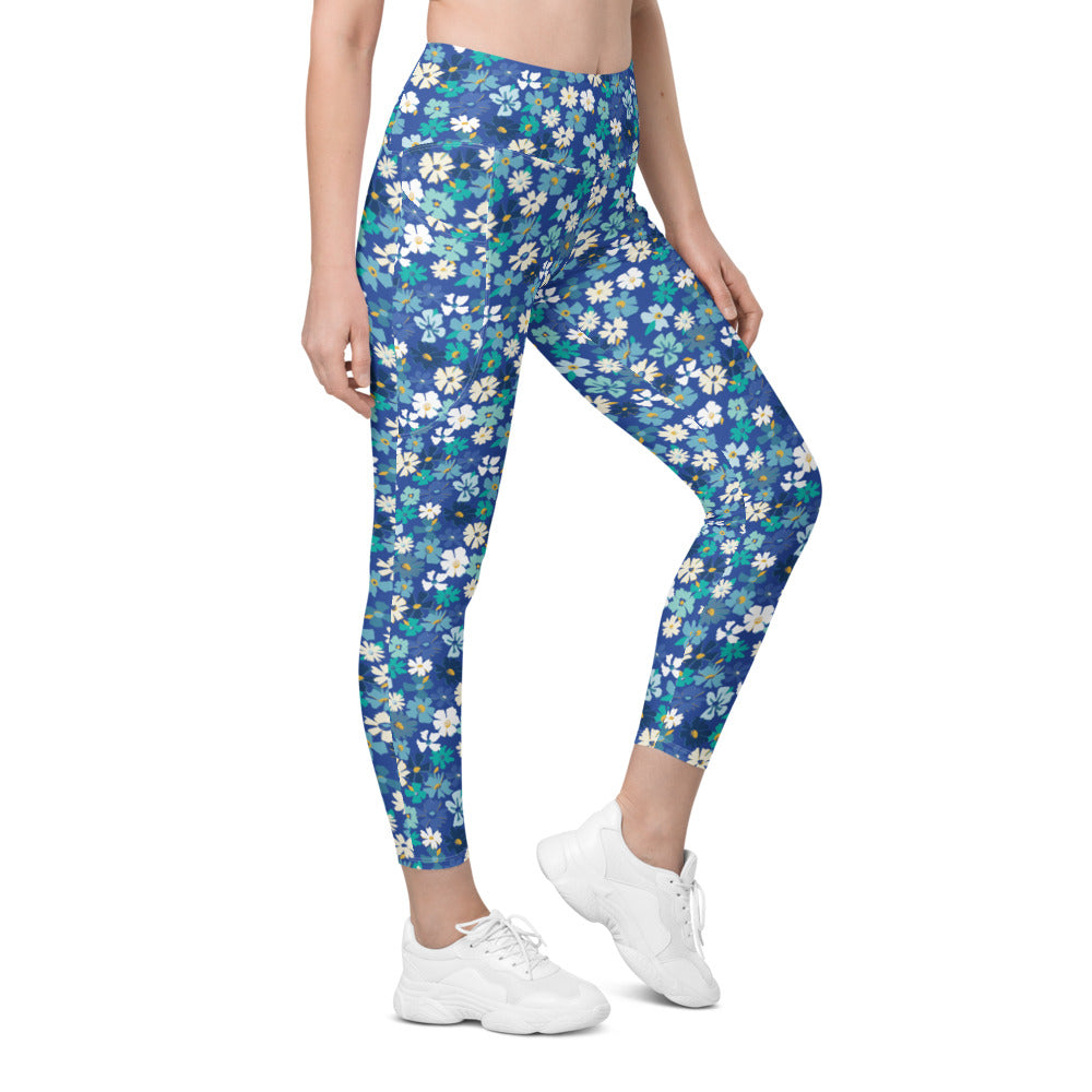 Fleur Blue Leggings with Pockets