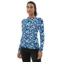Fleur Blue Women's Rash Guard