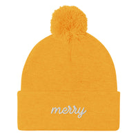 Merry Pom-Pom Embroidered Beanie