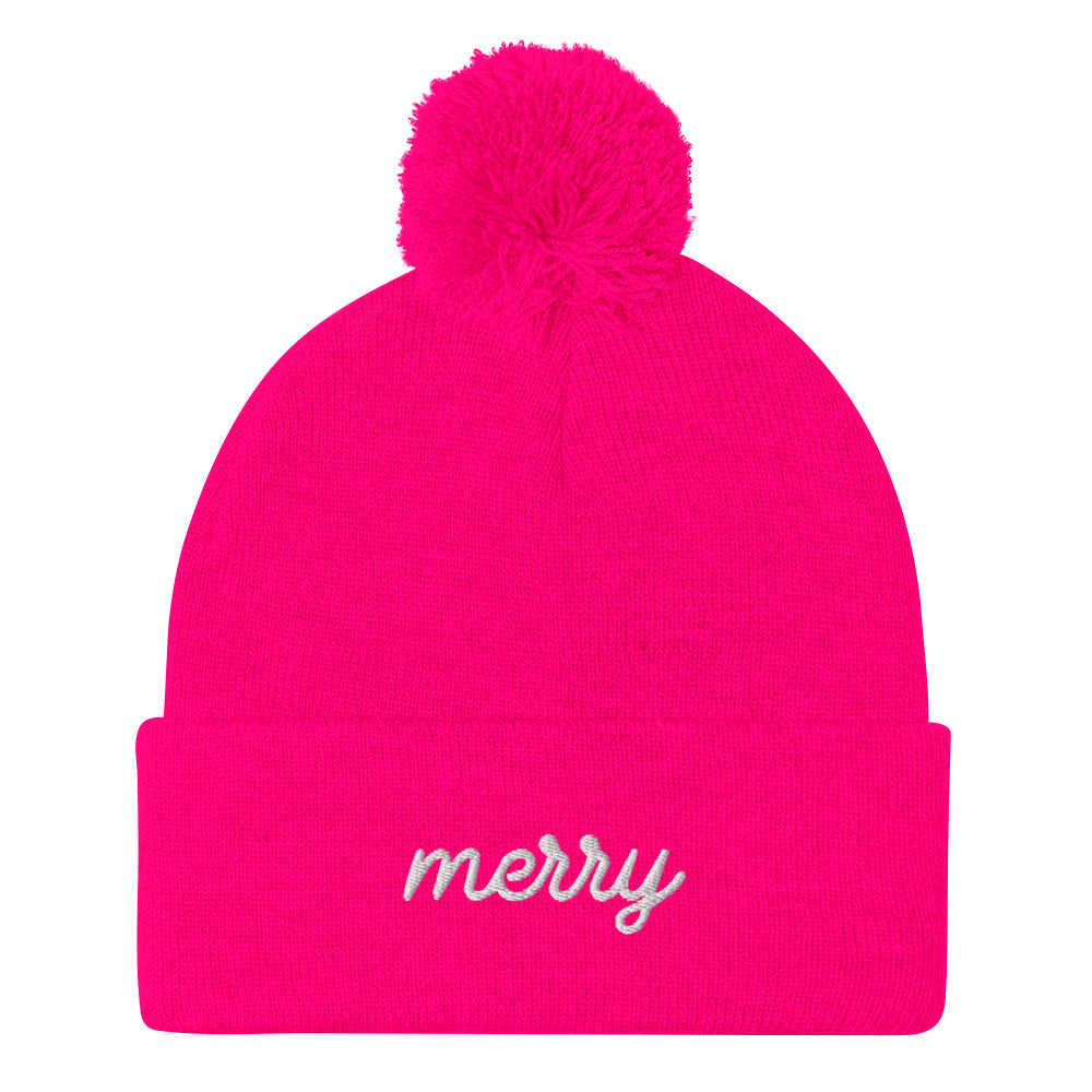 Merry Pom-Pom Embroidered Beanie