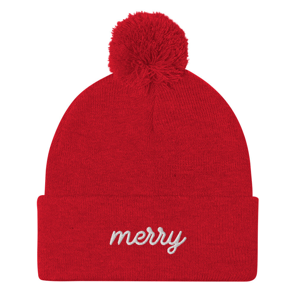 Merry Pom-Pom Embroidered Beanie