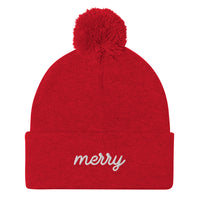 Merry Pom-Pom Embroidered Beanie