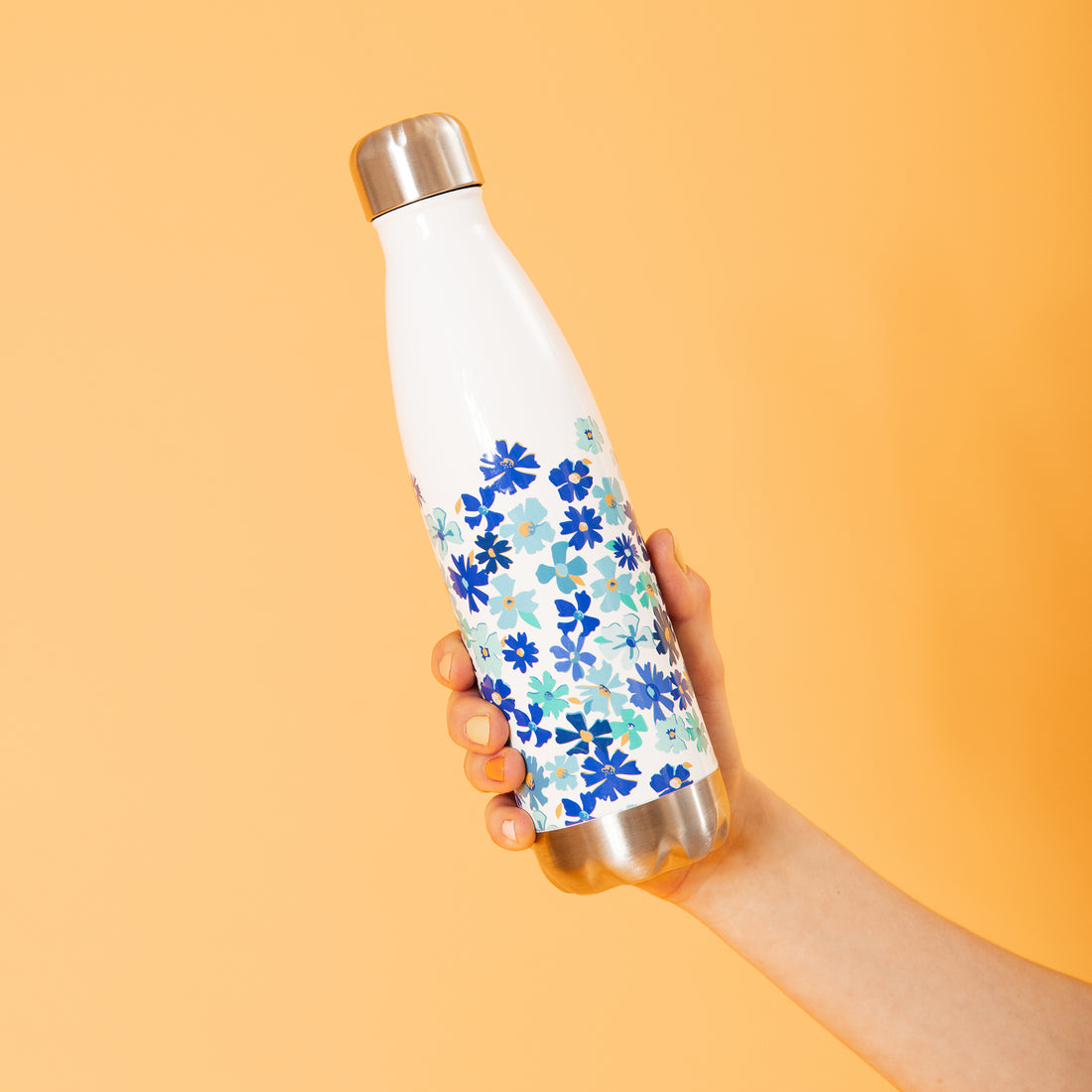 Fleur Blue Stainless Steel Water Bottle